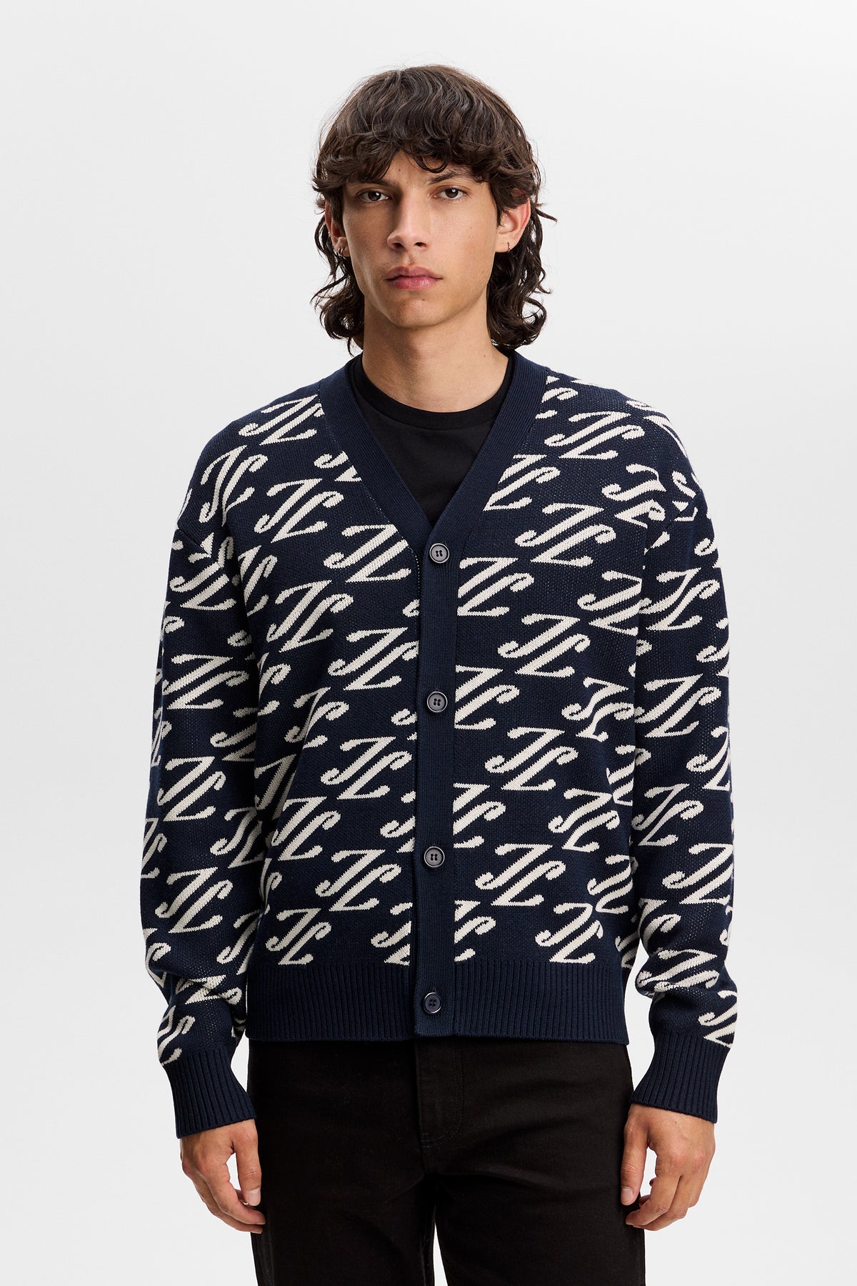 O631 CARDI JACQUARD - JL NAVY